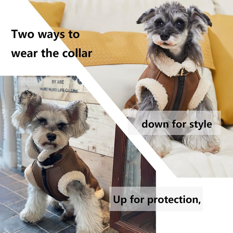 LUVMOJO Retro Aviator Dog Jacket, Faux Leather Sherpa Lined Winter Coat for Small, Medium & Large Dogs, Warm Windproof Pilot Style Clothes for Male & Female Puppy, Cold Weather Outfit for Poodle, M - Image 5
