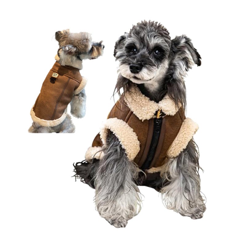 LUVMOJO Retro Aviator Dog Jacket, Faux Leather Sherpa Lined Winter Coat for Small, Medium & Large Dogs, Warm Windproof Pilot Style Clothes for Male & Female Puppy, Cold Weather Outfit for Poodle, M - Image 1