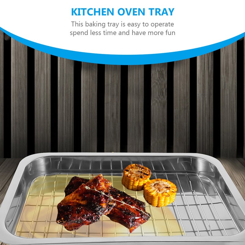 1 Set Stainless Steel Baking Tray with Rack Practical Ovenware Tray Baking Dish - Image 4