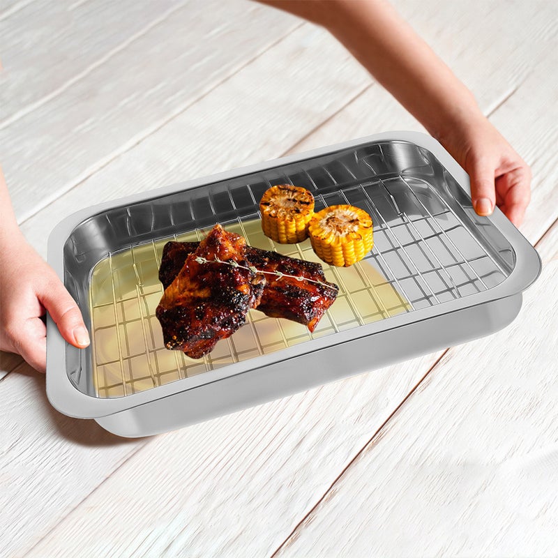 1 Set Stainless Steel Baking Tray with Rack Practical Ovenware Tray Baking Dish - Image 3