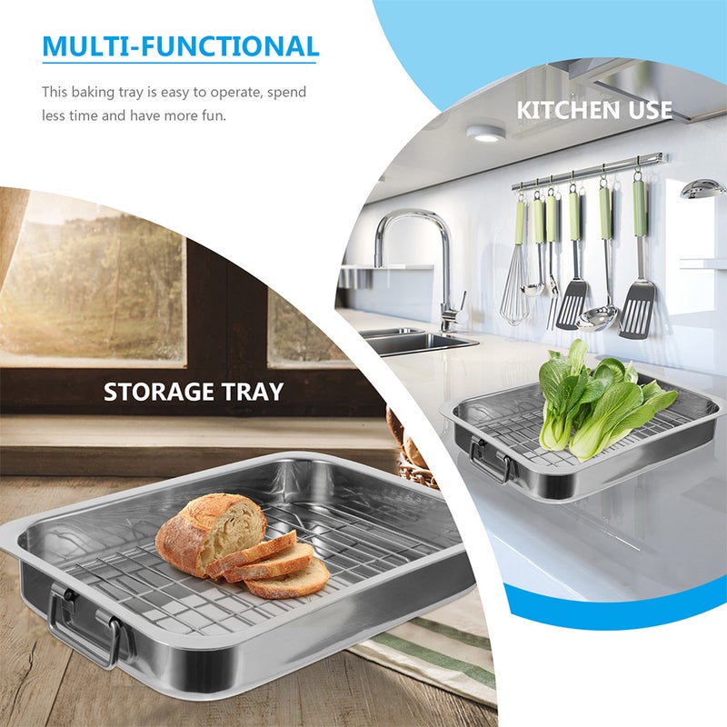 1 Set Stainless Steel Baking Tray with Rack Practical Ovenware Tray Baking Dish - Image 5
