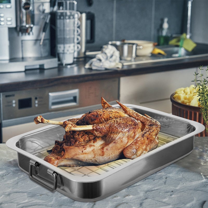 1 Set Stainless Steel Baking Tray with Rack Practical Ovenware Tray Baking Dish - Image 1