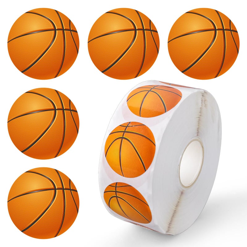 Whaline 1000Pcs Basketball Stickers Roll Sports Ball Theme Paper Decals SelfAdhesive Round Decorative Seal Stickers for Birthday School Classroom Party Supplies