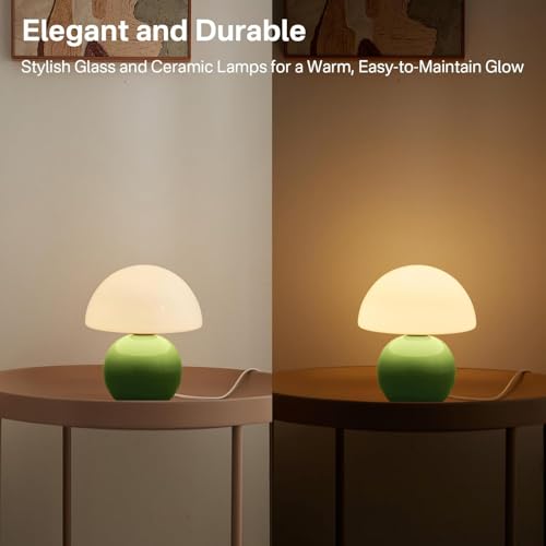 Dawnwake Mushroom Lamp Table Lamp for Bedroom,Desk Bedside Small Lamps for Living Room Night Stands,Mushroom Decor Cute Mini Modern Mid Century Lamps,Unique Aesthetic Home Living Room Decor(Green) - Image 3