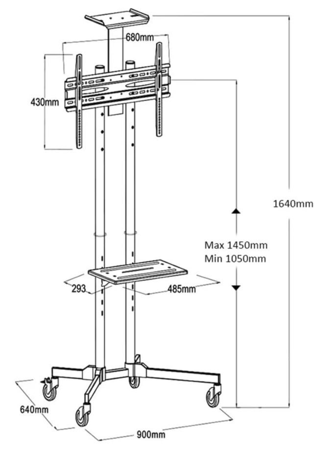 Skill Tech Versatile & Compact Tv Cart, Max.Capacity:50kg/110lbs, Max.VESA: 600x400mm, Black, Tv Cart - SH-605BFS. - Image 4