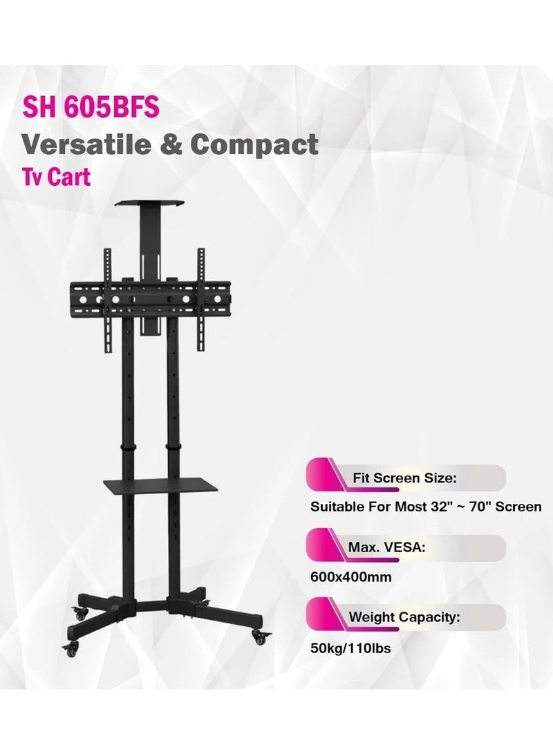 Skill Tech Versatile & Compact Tv Cart, Max.Capacity:50kg/110lbs, Max.VESA: 600x400mm, Black, Tv Cart - SH-605BFS. - Image 3