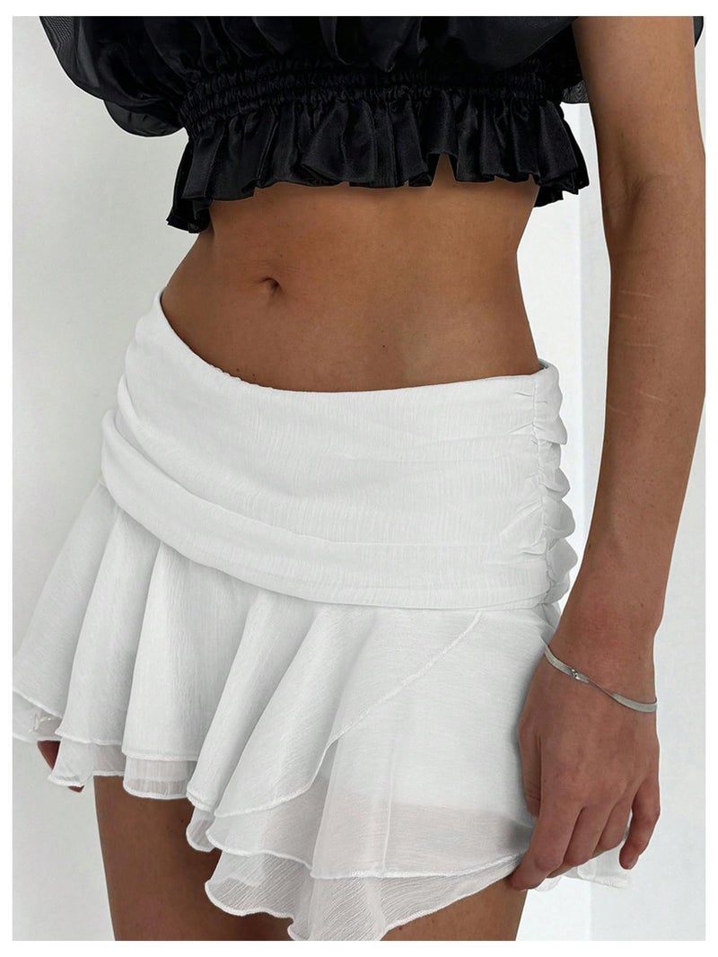 MakeMeChic Women's Ruffle Mini Skirt Tiered Layer Mesh Sheer Flared Rave Party Skirts White Small - Image 4