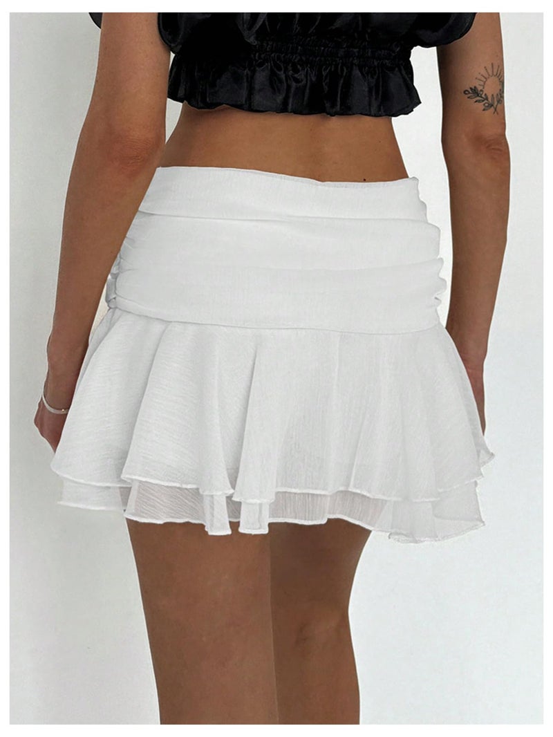 MakeMeChic Women's Ruffle Mini Skirt Tiered Layer Mesh Sheer Flared Rave Party Skirts White Small - Image 3