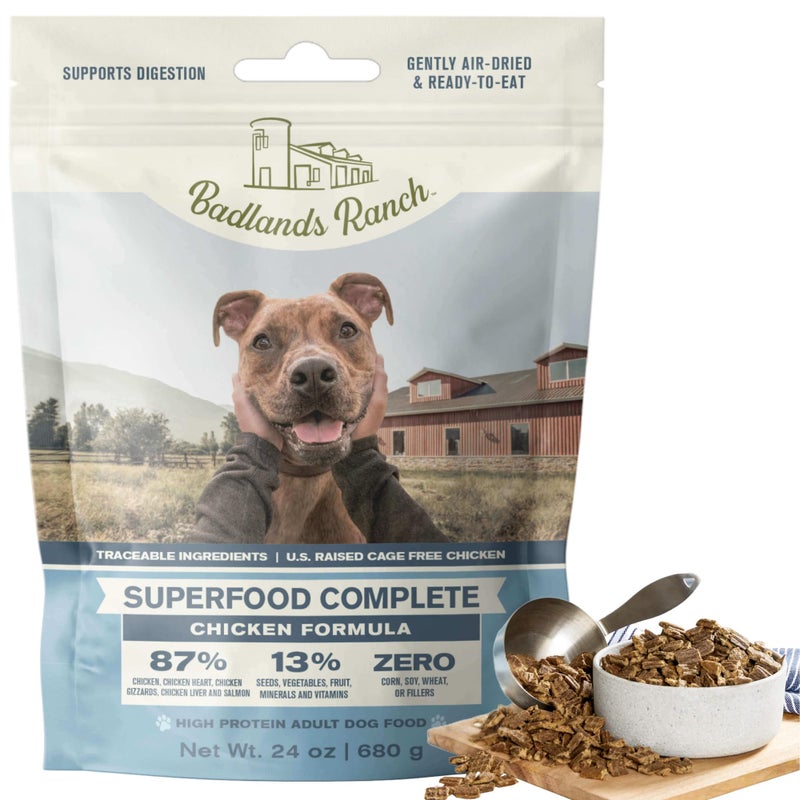 BADLANDS RANCH - Superfood Complete, Air-Dried Adult Dog Food - High Protein, Zero Fillers, Superfood Nutrition by Katherine Heigl (24 oz., Premium Chicken) - Image 1