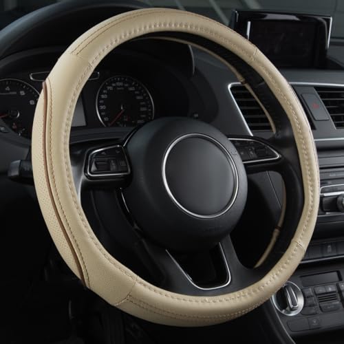CAR PASS Line Rider Universal Fit Delux Leather Steering Wheel Cover for suvssedansVansTrucks for 147 to 15 Beige - Image 1