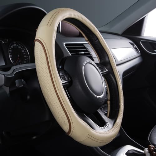 CAR PASS Line Rider Universal Fit Delux Leather Steering Wheel Cover for suvssedansVansTrucks for 147 to 15 Beige - Image 5