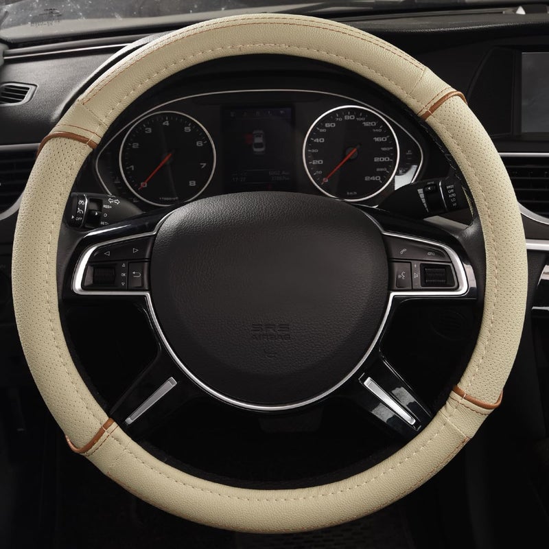 CAR PASS Line Rider Universal Fit Delux Leather Steering Wheel Cover for suvssedansVansTrucks for 147 to 15 Beige - Image 4