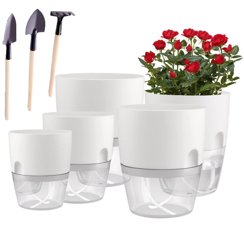 JFMAMJ JFMAMJ Plant and Flower Pot Set 5 Pack 64132 Inch Self Watering Pots for Indoor Plants Wicking Pots Modern Decorative Planter Pot for House Plants Aloe Herbs African Violets Succulents