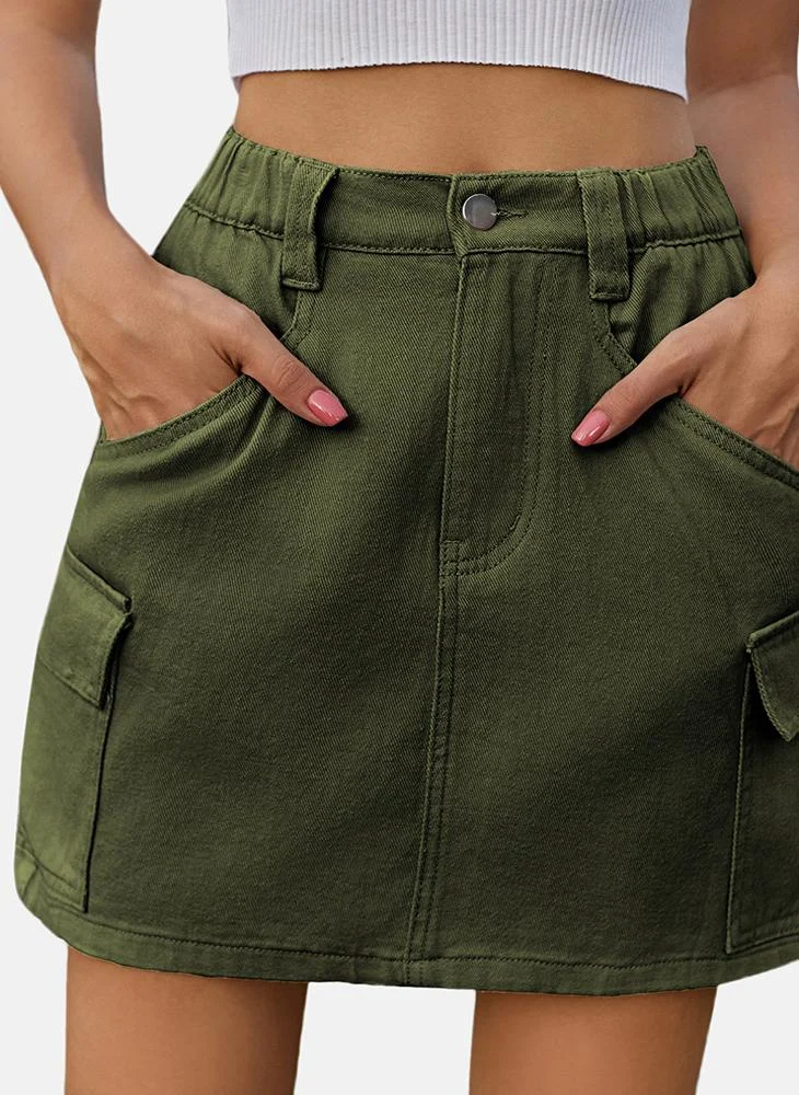 يونيكي Green Mid Rise Plain Mini Skirt