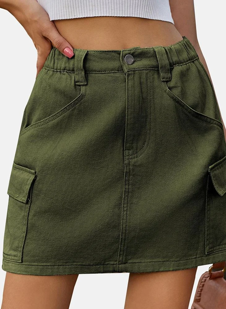 يونيكي Green Mid Rise Plain Mini Skirt