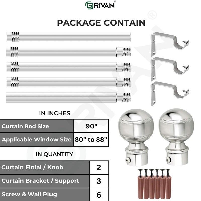 GRIVAN Stainless Steel 1 Inch Curtain RodPipe Steel curtain KnobFinials and Curtain SupportBracket For WindowDoor Curtain Holder Set 90 Inch - Image 5