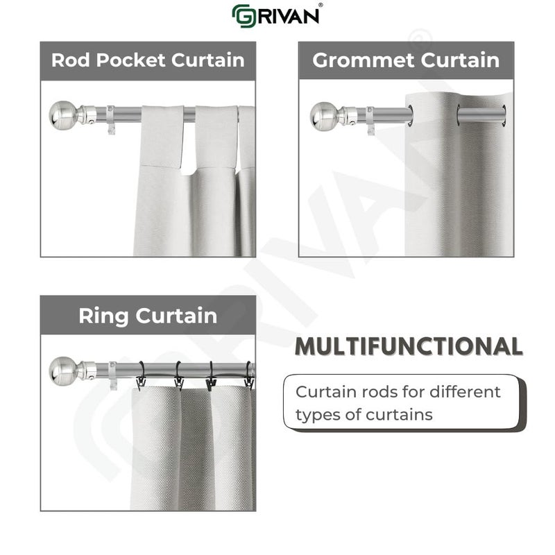 GRIVAN Stainless Steel 1 Inch Curtain RodPipe Steel curtain KnobFinials and Curtain SupportBracket For WindowDoor Curtain Holder Set 90 Inch - Image 4