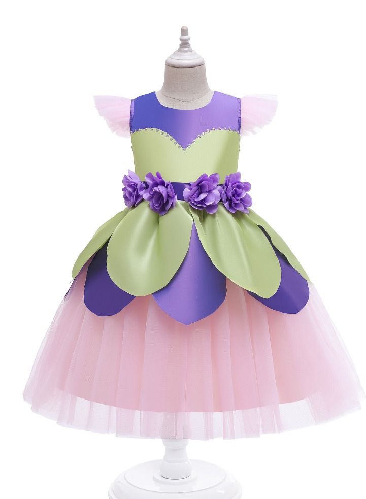 Loquat Summer short-sleeved Princess Skirt Children's dress Girls dress dress pink  - Image 1