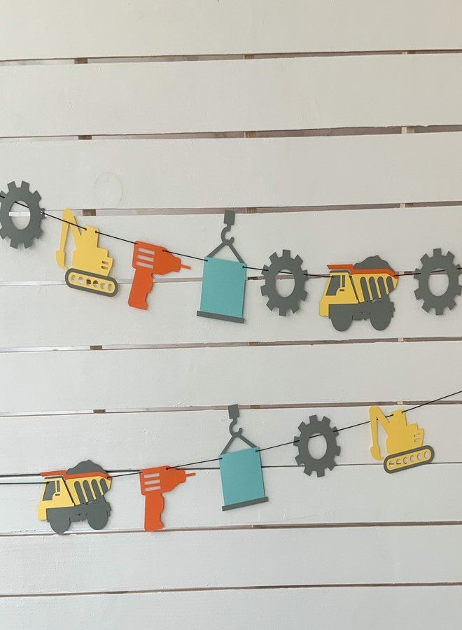 Pinfliers Construction Theme Birthday Decoration, Paper Bunting for decoration, Construction flags/banner/pennant/garland for birthday wall decoration items, 12 pieces in a set, Multicolor - Image 1