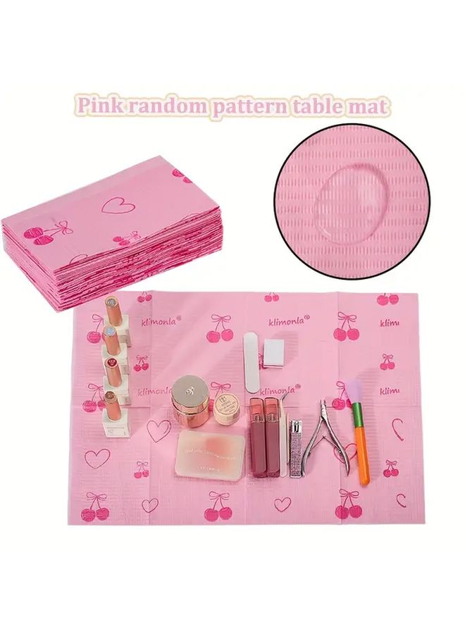 Pink Pattern Random Table Mat Waterproof Easy Clean Nail Art Salon Mat 50pcs - Image 1