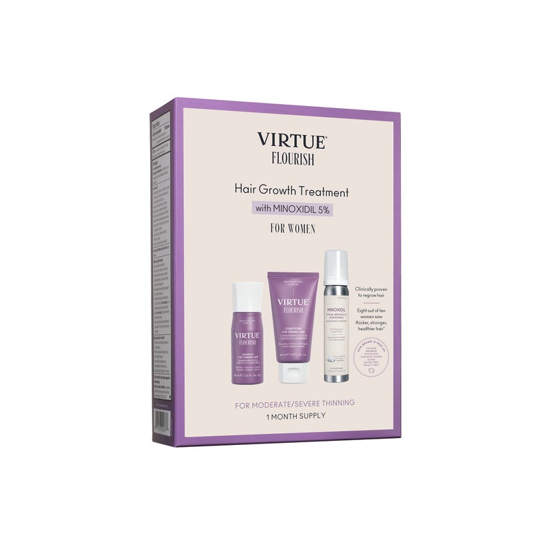 Virtue Flourish Hair Growth Regimen for Women with Minoxidil 5% Foam for Fine or Thinning Hair, Sulfate Free, Color Safe - Image 1