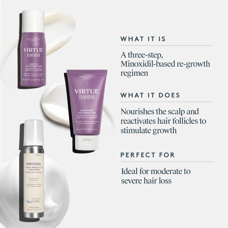 Virtue Flourish Hair Growth Regimen for Women with Minoxidil 5% Foam for Fine or Thinning Hair, Sulfate Free, Color Safe - Image 2