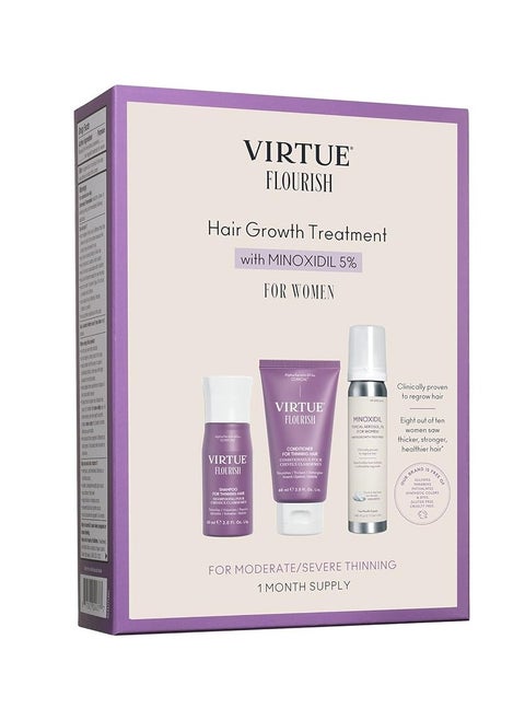 Virtue Flourish Hair Growth Regimen for Women with Minoxidil 5% Foam for Fine or Thinning Hair, Sulfate Free, Color Safe