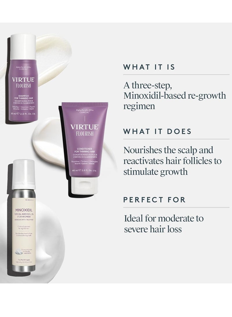 Virtue Flourish Hair Growth Regimen for Women with Minoxidil 5% Foam for Fine or Thinning Hair, Sulfate Free, Color Safe