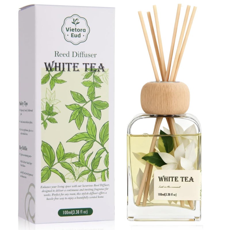 Vietora Eud White Tea Essential Oil Reed Diffusers,Luxury Hotel Collection Diffuser Oil Inspired by Westin for Home&Office, Bedroom Living Room Shelf Decor,Bathroom Accessories,Non-Toxic & Gift Ready,3.34 FL OZ - Image 1