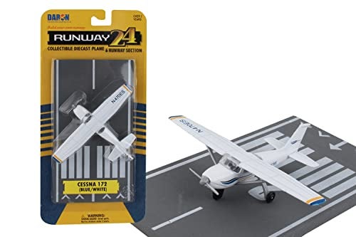 Daron Runway24 Cessna 172 2000 Skyhawk BlueWhite 187 Scale Diecast Airplane Model with Runway - Image 1