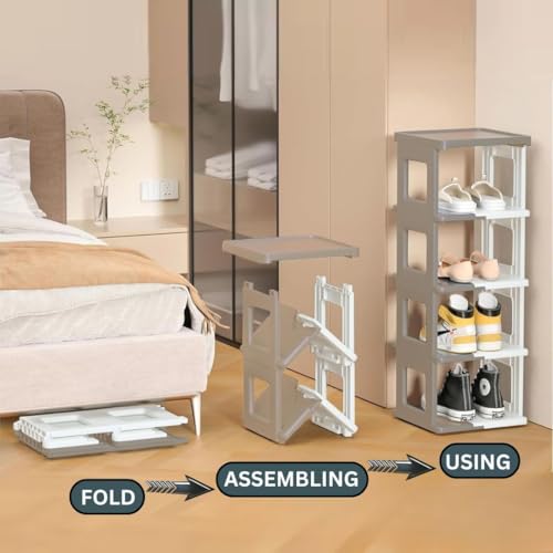 Aliensware 2 Tier Shoe Rack, Sturdy, Collapsible and Versatile Almirah Shoe Storage Organizer Stand, Foldable Closet, Stackable Cabinet for Boots, Slipper, Sneaker,Living Room,Aliens,Bedroom-Cream - Image 5