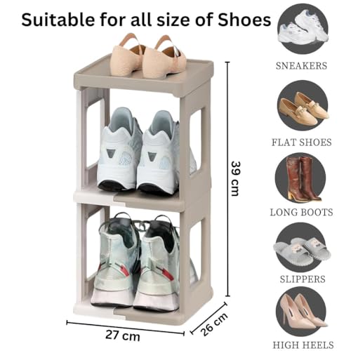 Aliensware 2 Tier Shoe Rack, Sturdy, Collapsible and Versatile Almirah Shoe Storage Organizer Stand, Foldable Closet, Stackable Cabinet for Boots, Slipper, Sneaker,Living Room,Aliens,Bedroom-Cream - Image 4