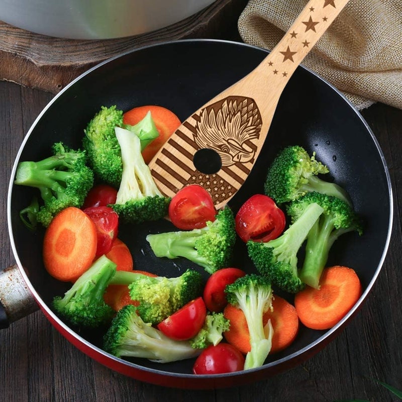 HYGNN Make American Great Again! American Flag Iconic Architecture Gift Idea Cooking Serving Utensils Natural Bamboo Kitchen House Warming Presents Slotted Wooden Spoons for Cooking Utensils Set of 5… - Image 5