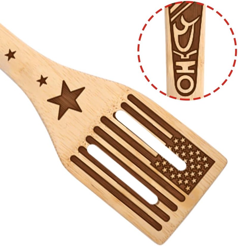 HYGNN Make American Great Again! American Flag Iconic Architecture Gift Idea Cooking Serving Utensils Natural Bamboo Kitchen House Warming Presents Slotted Wooden Spoons for Cooking Utensils Set of 5… - Image 2