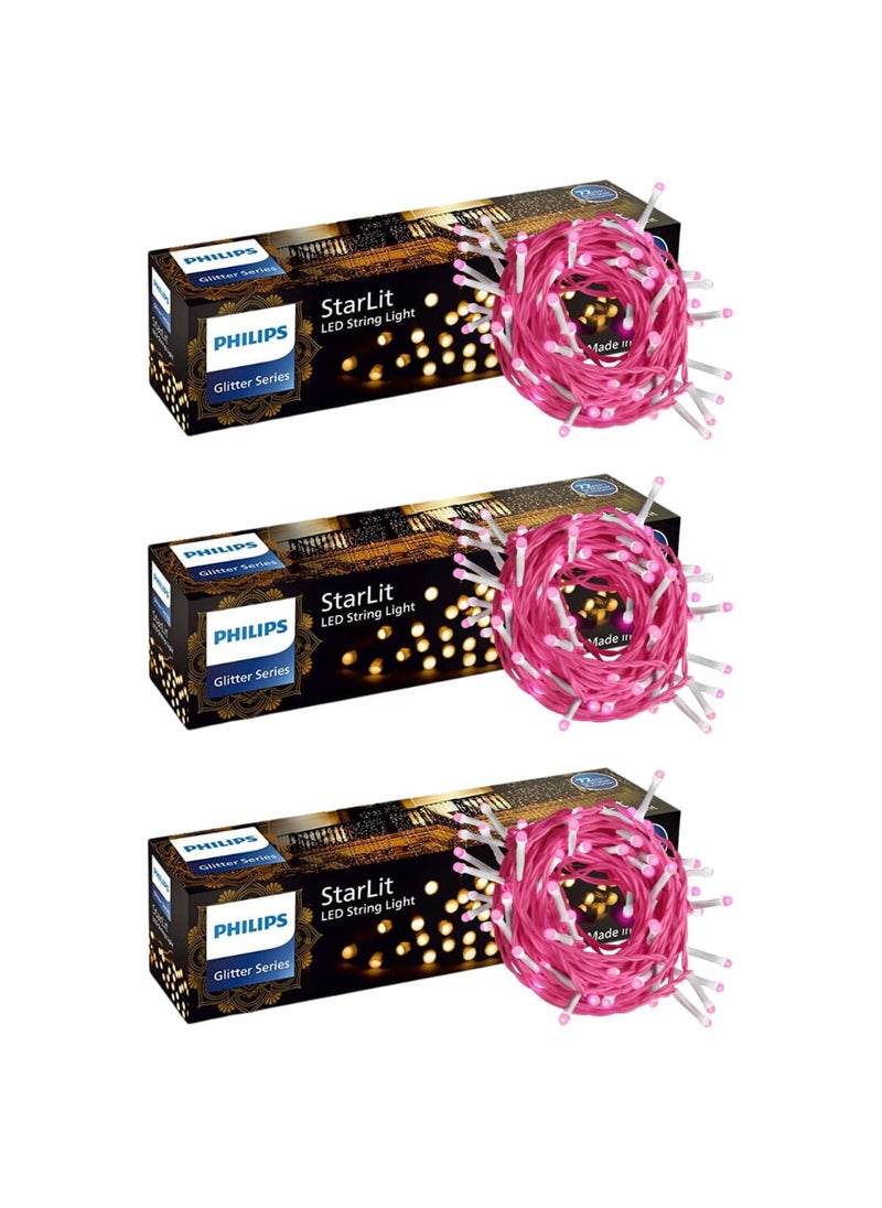Philips PHILIPS Starlit 12 Meter 72 LEDs String Light for Decoration Festival LED String Light for Diwali Christmas and Home Decoration Pink Pack of 3  - Image 1