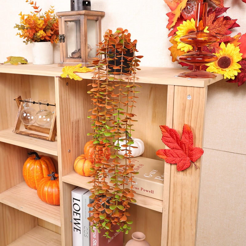 Der Rose 1Pcs Fake Fall Plants Hanging Orange Artificial Potted Faux Eucalyptus Plant Decorations for Fall Thanksgiving Bathroom Table Centerpiece Wall Kitchen Room Decor Indoor and Outdoor - Image 4