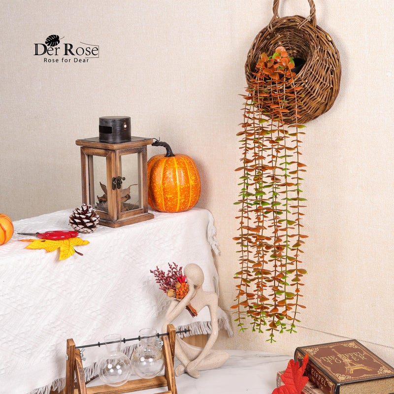 Der Rose 1Pcs Fake Fall Plants Hanging Orange Artificial Potted Faux Eucalyptus Plant Decorations for Fall Thanksgiving Bathroom Table Centerpiece Wall Kitchen Room Decor Indoor and Outdoor - Image 5