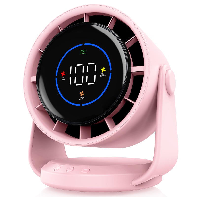 YOSHENMO Desk Fan Turbo Table Fan for Bedroom 100Speed Digital Display Low Noise 105 Adjustable Tilt 75inch Rechargeable Battery WallMouted Design for Home Office Travel Pink