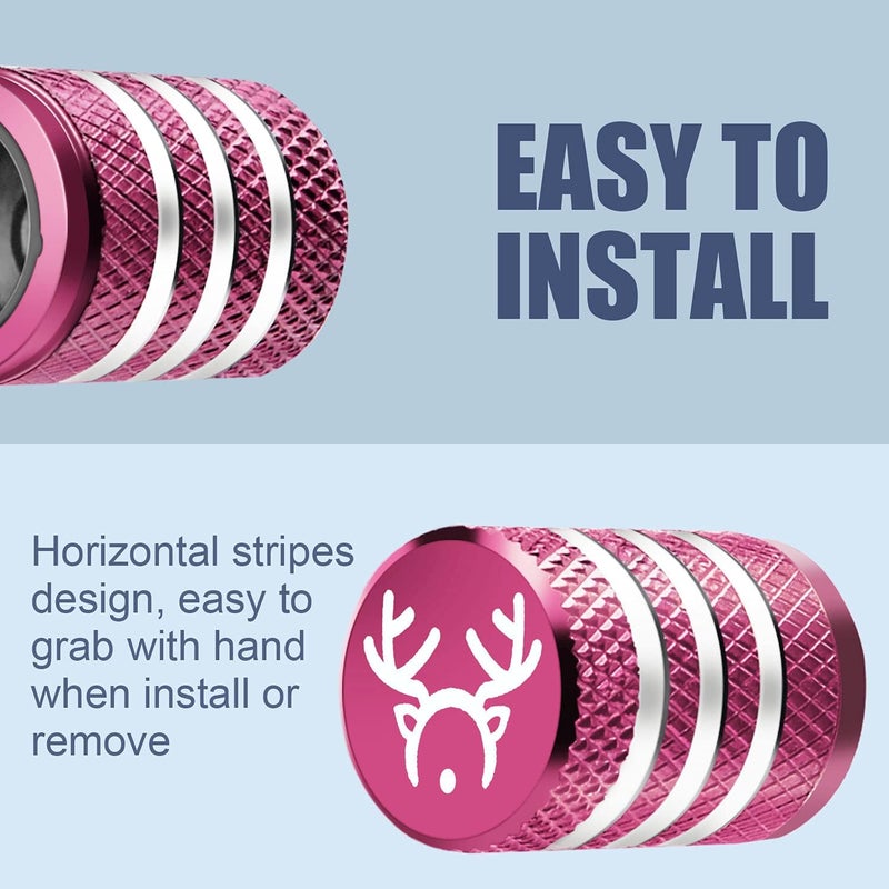 DECURCAR Tire Valve Stem Cap Cover - (5 Pack) Tire Air Cap Corrosion Resistant Christmas Reindeer Antler Antlers Auto Accessories Decoration for Car Truck Bike Pink - Image 4
