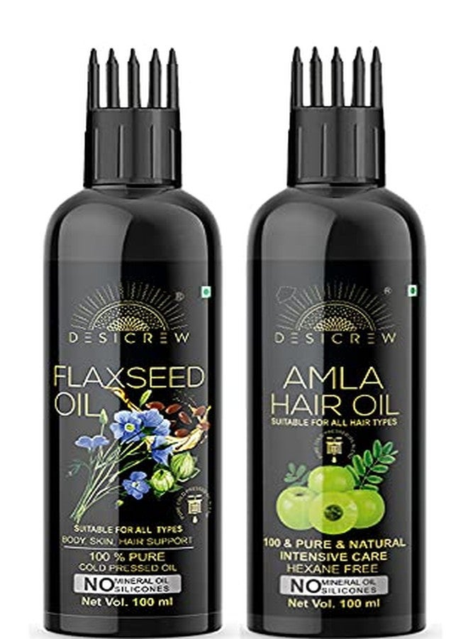 Desicrew Cold-Pressed Flexseed & Amla Hair Oil in Combo - Moisturizing & Healing, For Skin, Hair Care, Eyelashes (100 ml + 100 ml) With Applicator - Image 2