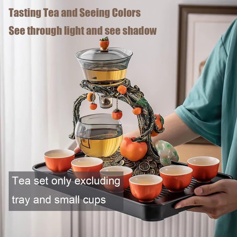 Miyxsin Lazy Kungfu Tea pot Set, Glass Magnetic Teapot, Semi-Automatic Water Guide Magnetic Teapot with Infuser, Heat Resistant Kungfu Tea Set Coffee Set, Orange - Image 2