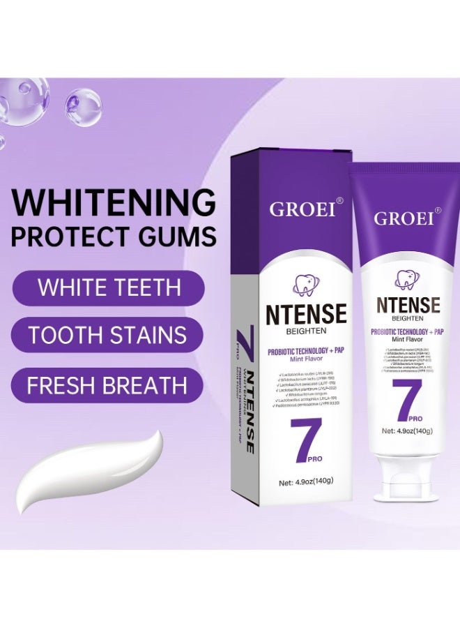 جروي 2-PACKS 7pro Intense Toothpaste, 7pro Intense Whitening Toothpaste With 7 Probiotics For Teeth, Natural Deep Cleaning Care toothpaste, Deep Enamel Repair & Long-Lasting Freshness (140g*2) - Image 4