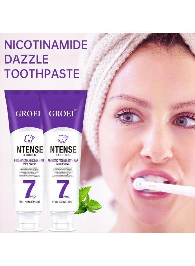 جروي 2-PACKS 7pro Intense Toothpaste, 7pro Intense Whitening Toothpaste With 7 Probiotics For Teeth, Natural Deep Cleaning Care toothpaste, Deep Enamel Repair & Long-Lasting Freshness (140g*2) - Image 3