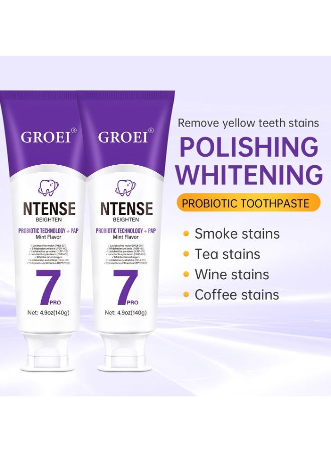 جروي 2-PACKS 7pro Intense Toothpaste, 7pro Intense Whitening Toothpaste With 7 Probiotics For Teeth, Natural Deep Cleaning Care toothpaste, Deep Enamel Repair & Long-Lasting Freshness (140g*2) - Image 1