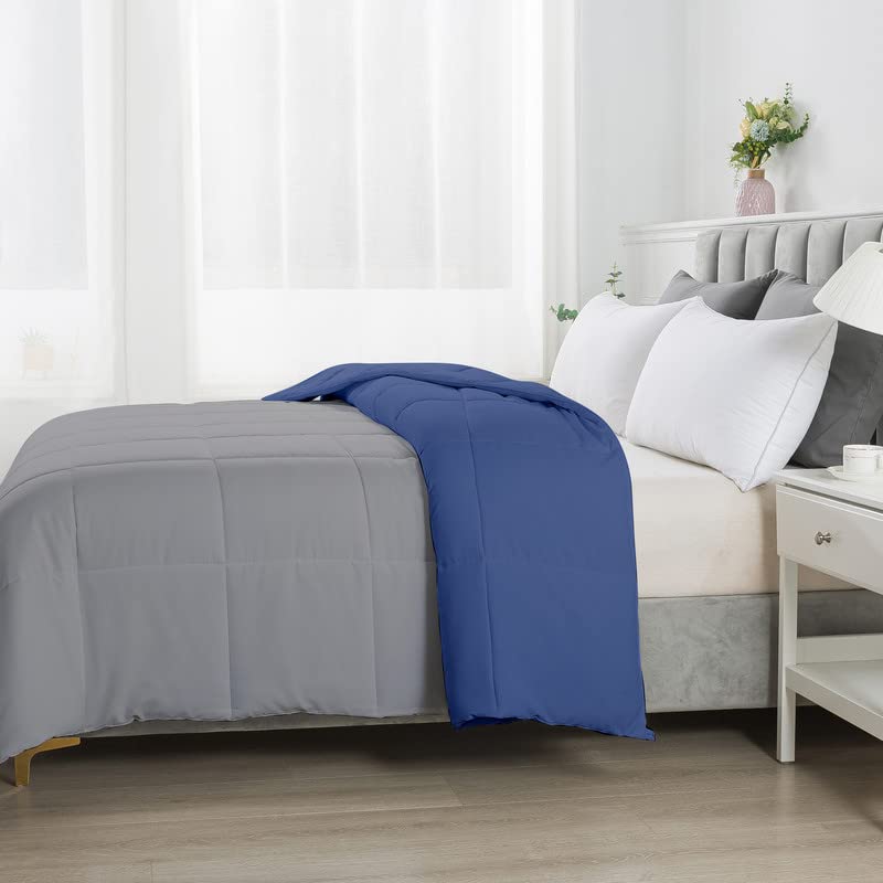 Razzai Restful Sleep Microfiber Summer Season Ac Reversible Comforter 220 GSM (92" x 106" Inches/233cm x 269cm) - King Size Comforter|Silver/Medium Blue| - Image 3