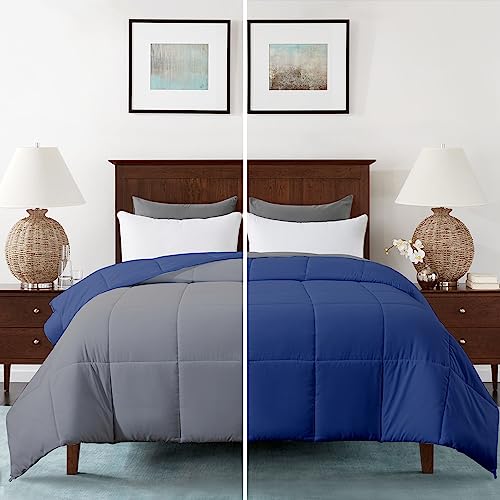 Razzai Restful Sleep Microfiber Summer Season Ac Reversible Comforter 220 GSM (92" x 106" Inches/233cm x 269cm) - King Size Comforter|Silver/Medium Blue| - Image 1