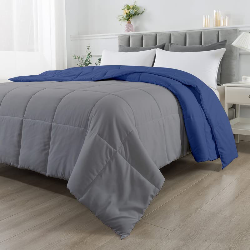 Razzai Restful Sleep Microfiber Summer Season Ac Reversible Comforter 220 GSM (92" x 106" Inches/233cm x 269cm) - King Size Comforter|Silver/Medium Blue| - Image 4