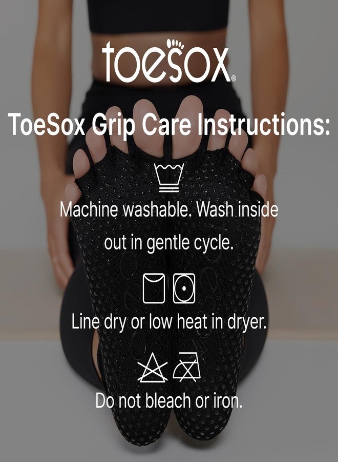 toesox Elle Half Toe Grip Socks - Non-Slip Grip Sole for Yoga, Pilates, Gym - Non Skid Open Toe Socks for Women - Grape Stripe, Medium - Image 2