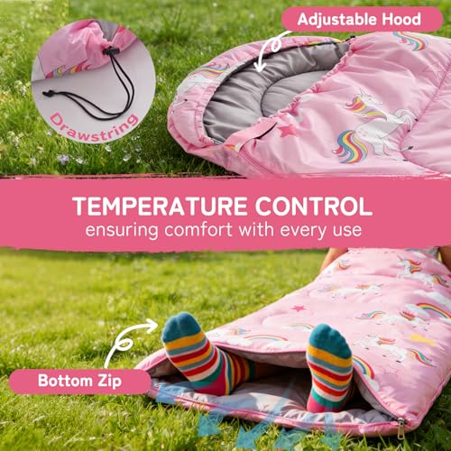 tuphen Kids Sleeping Bag - 3-4 Seasons Portable Sleeping Bag with Compression Sack for Boys, Girls and Toddlers, 2.2 lbs Lightweight Camping Gear Perfect for Camping Hiking Indoor (Pink, 63x26in) - Image 4