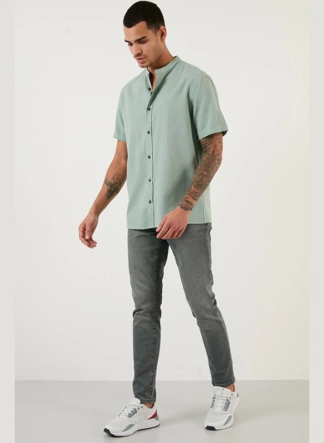 Buratti  Buratti Cotton Linen Look Stand Collar Short Sleeve Shirt Men's SHIRT CF21S113899 for Men | Best Price UAE